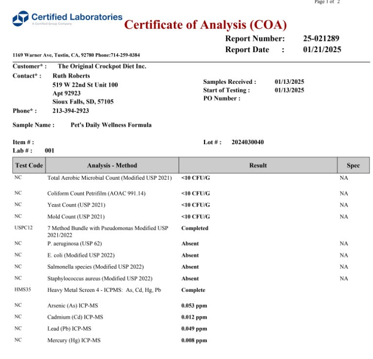 Pet's Daily Wellness Formula - For Pets With Pork/Beef Allergy
