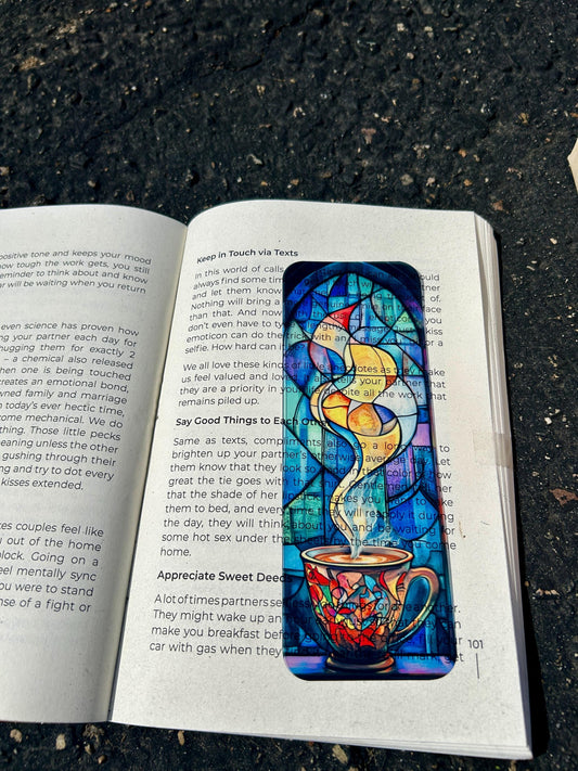 Stained Glass Coffee Lover Bookmark – Cozy Café Vibes, Unique Coffee Gift, Bookworm & Espresso Enthusiast Accessory