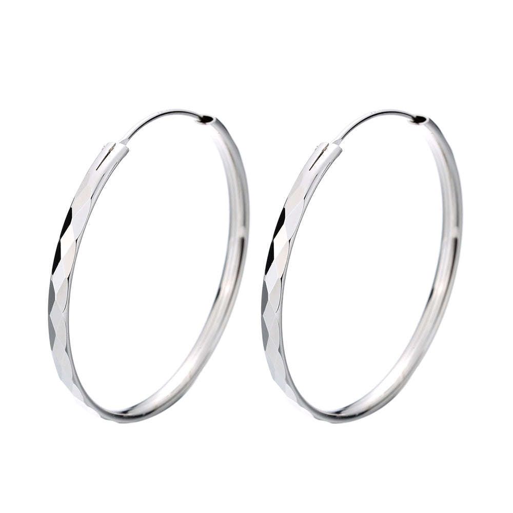 Amy and Annette Diamond Cut Sterling Silver Hoop Earrings (30mm)
