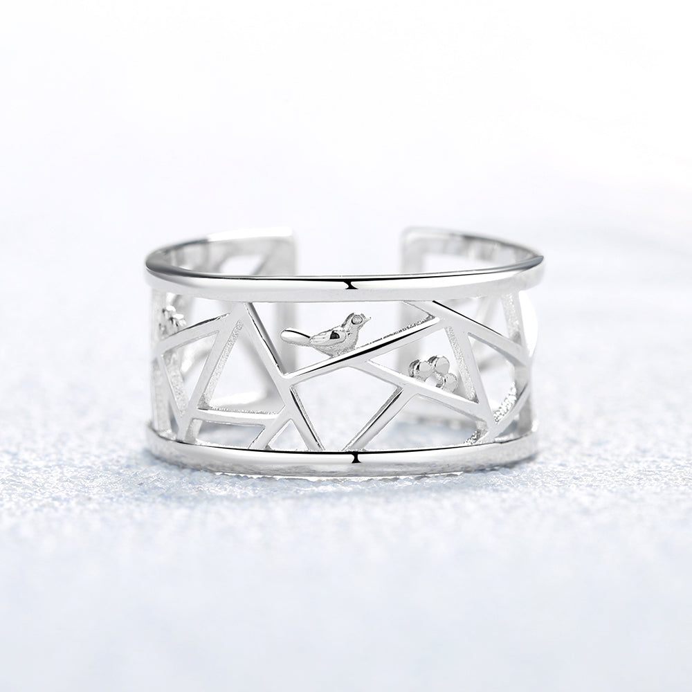 14K Two-Tone Bird sitting on Winding Branch Ring