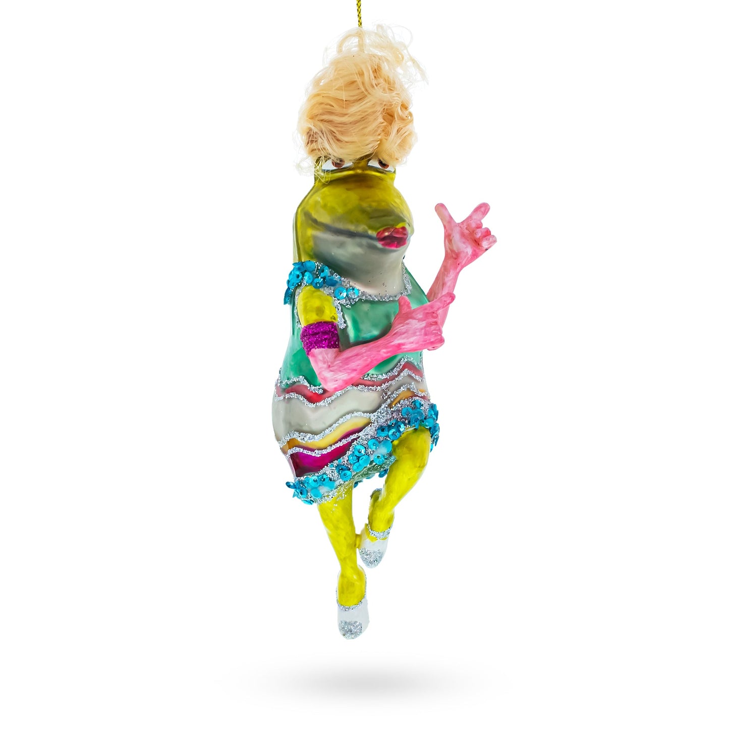 Funky Disco Dancing Frog Glass Christmas Ornament
