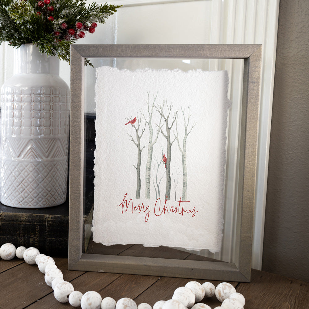 Merry Christmas Cardinals - Floating Frame Art